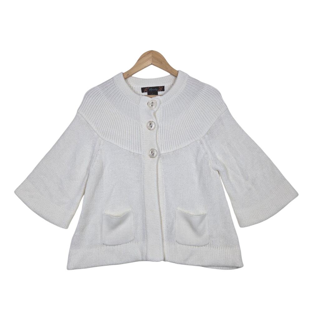Y2K 2000s Cardigan S Ivory Knit Cropped Button Front Girly Feminine Sweater